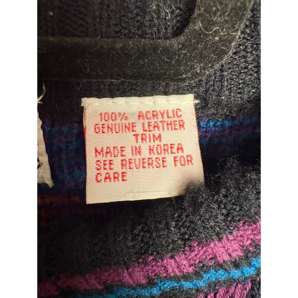 Vintage Campus Men's Diamond Geometric Leather Trim Sweater Size L Retro - Picture 13 of 13